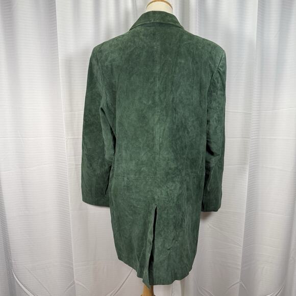 Dennis Basso Suede Leather Long Coat Jacket Green Button Front Women's Size M - Picture 5 of 9